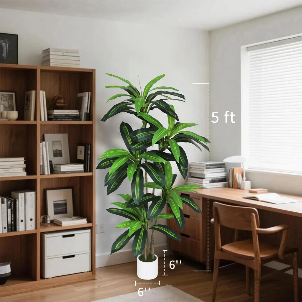 Artificial Dracaena Tree 5FT - Faux Indoor Tree with Pot for Living Room
