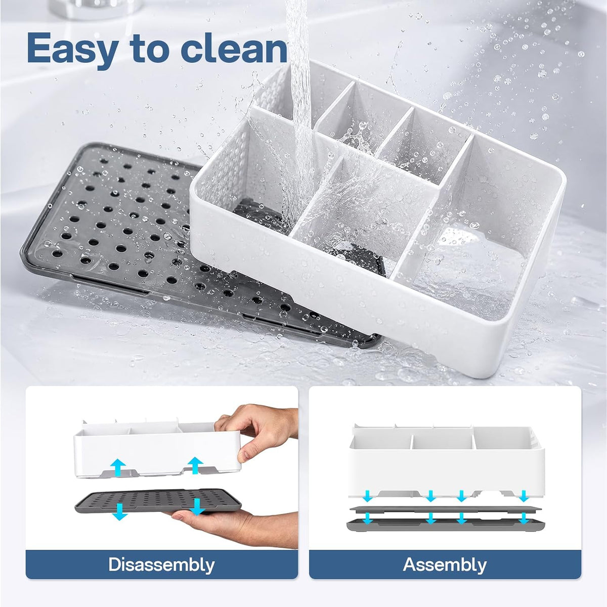 TQRR Bathroom Countertop Organizer -6 Slots Drain Tray Toothbrush Holders