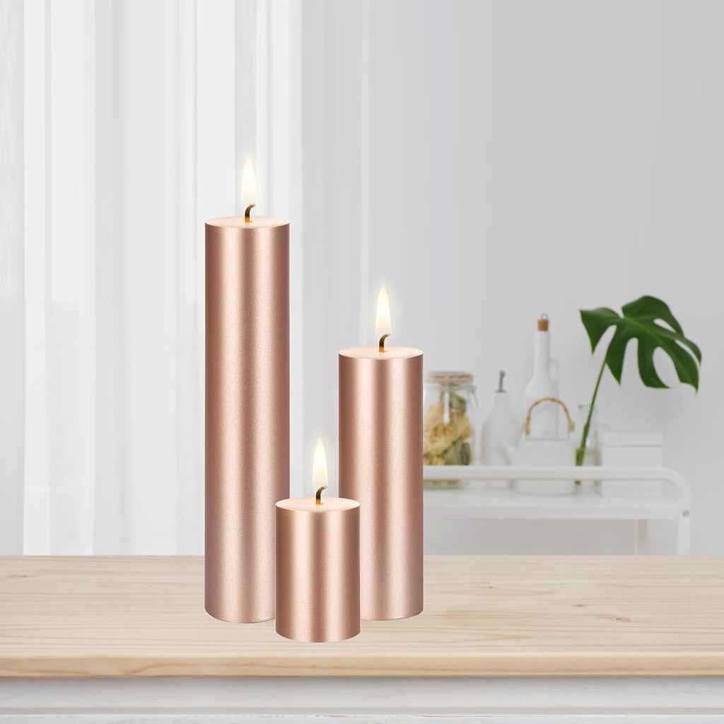 Mega Candles 6 pcs Unscented Solid Rose Gold Pillar Candles, Hand Poured Premium Wax Candle 2 Inch x 9 Inch, Home Décor, Spas, Weddings, Occasions, Party, Centerpieces, Holidays, Vigils, Prayers
