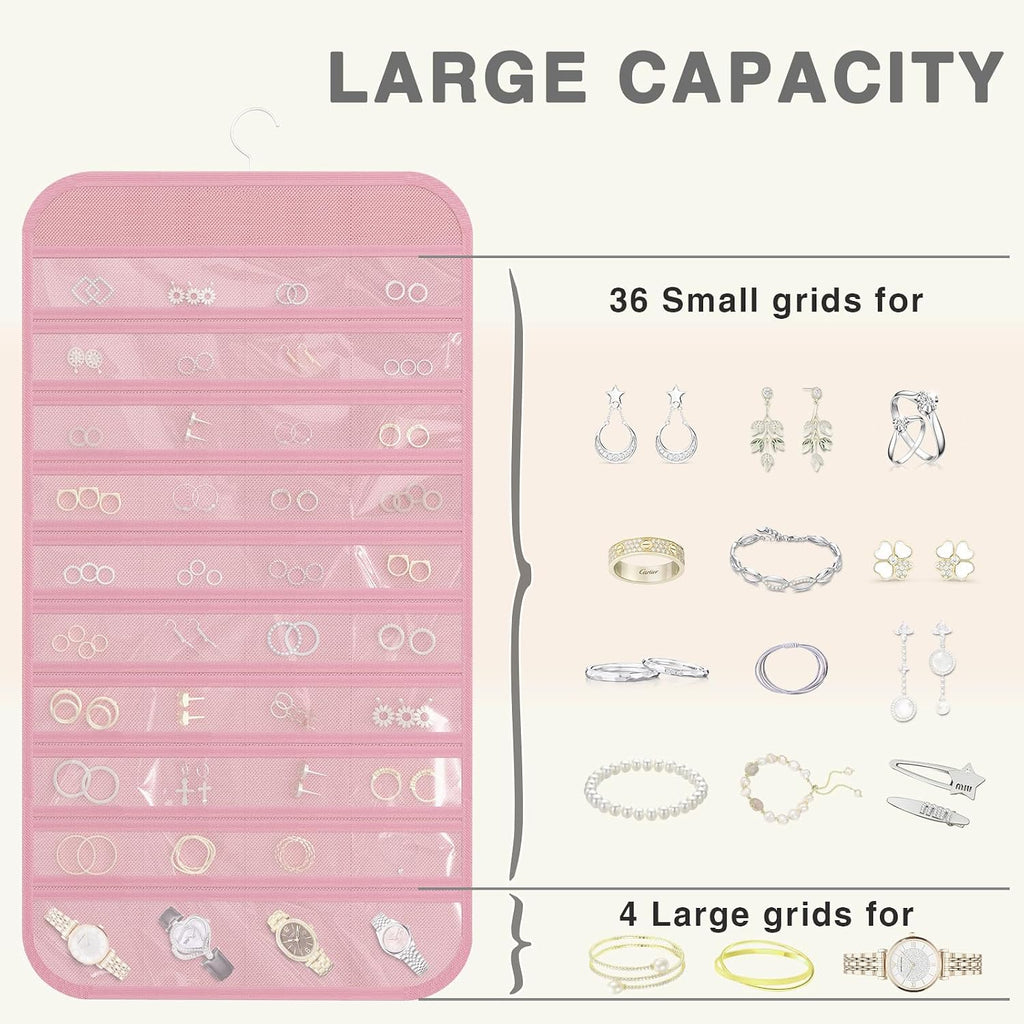 Double-Sided Hanging Jewelry Organizer for Necklaces Earrings, 2-Pack, Pink