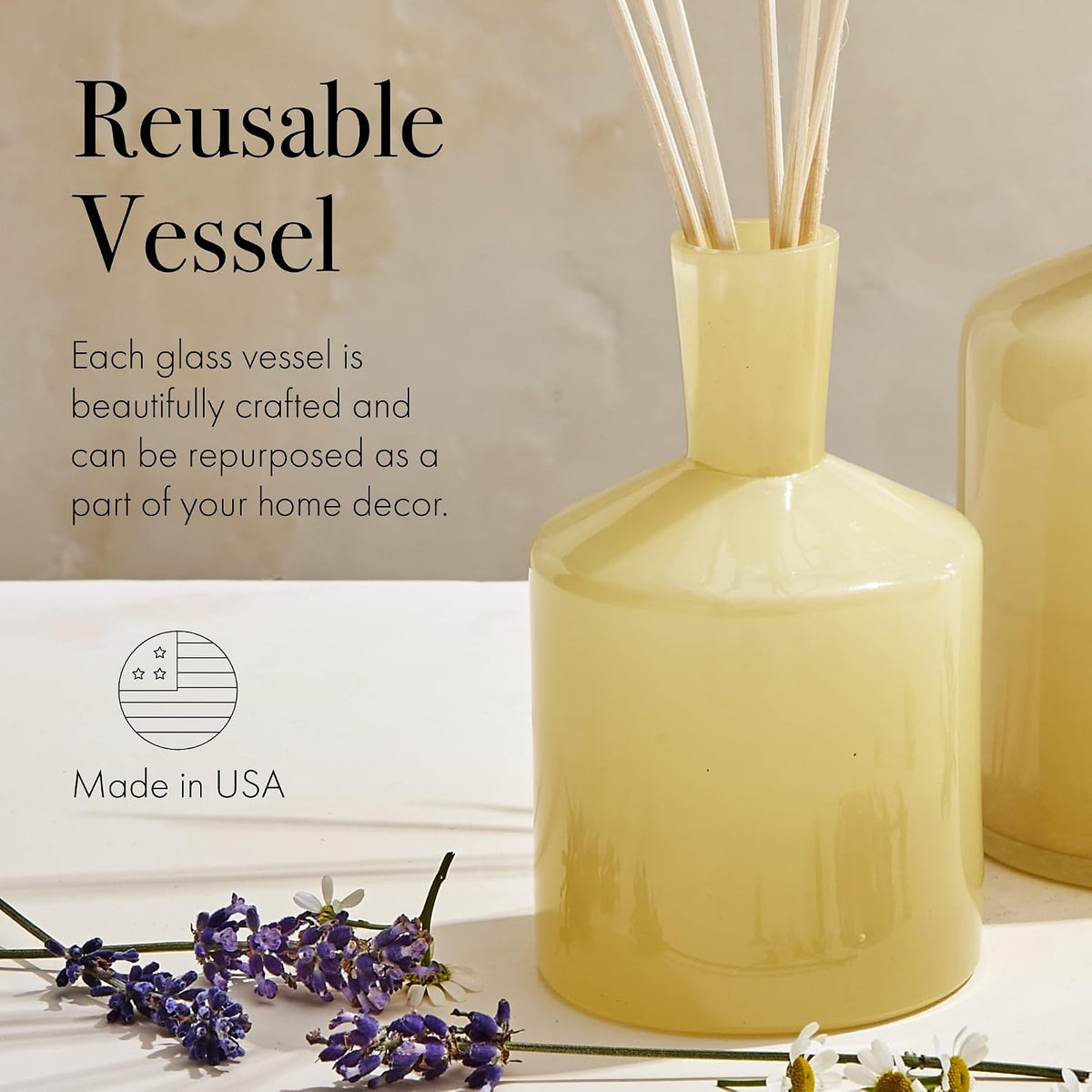 LAFCO New York Classic Reed Diffuser, Chamomile Lavender - 6 oz - Up to 3 Months Fragrance Life - Reusable, Hand Blown Glass Vessel - Natural Wood Reeds - Made in the USA
