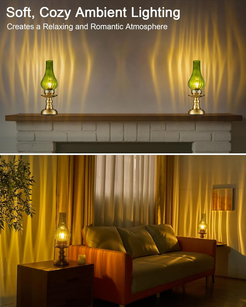 UMEXUS Vintage Rechargeable Cordless Table Lamp Battery Operated, Green