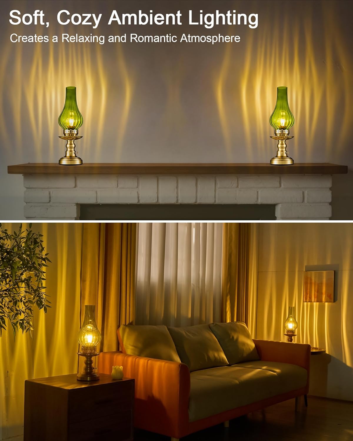 UMEXUS Vintage Rechargeable Cordless Table Lamp Battery Operated, Green