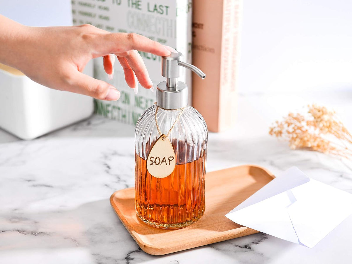 Thick Glass Soap Dispenser with Silicone Pad – Premium Quality – Dish Soap Dispenser, Hand Soap Dispenser – Rust Proof Stainless Steel Pump – Ideal for Kitchen Dish Soap, Bathroom Soap