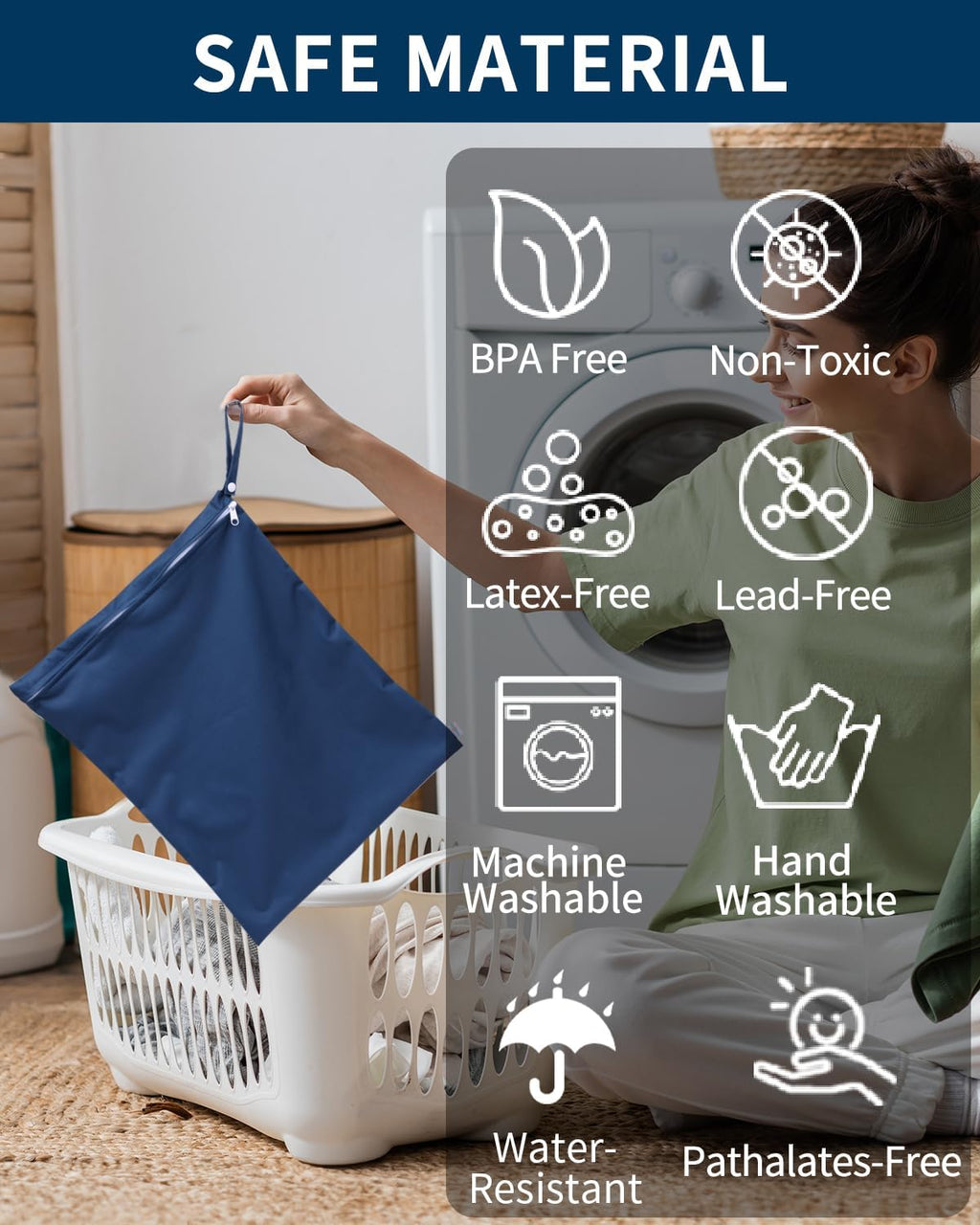 babygoal Travel Laundry Bags 2 Pack, Ideal for Travel, Gym and Swimming-Washable Waterproof Wet Dry Bags for Dirty Clothes, Bathing Suits and Swimsuits(olive green and lake blue)
