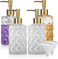 Crystal Glass Soap Dispenser, 330ml/12oz. Clear Glass Lotion Soap Dispenser with Gold Pump, Crystal Design Reusable Hand Soap Dispenser for Kitchen Dish Soap, Shower Gel, Shampoo(4 Pack)