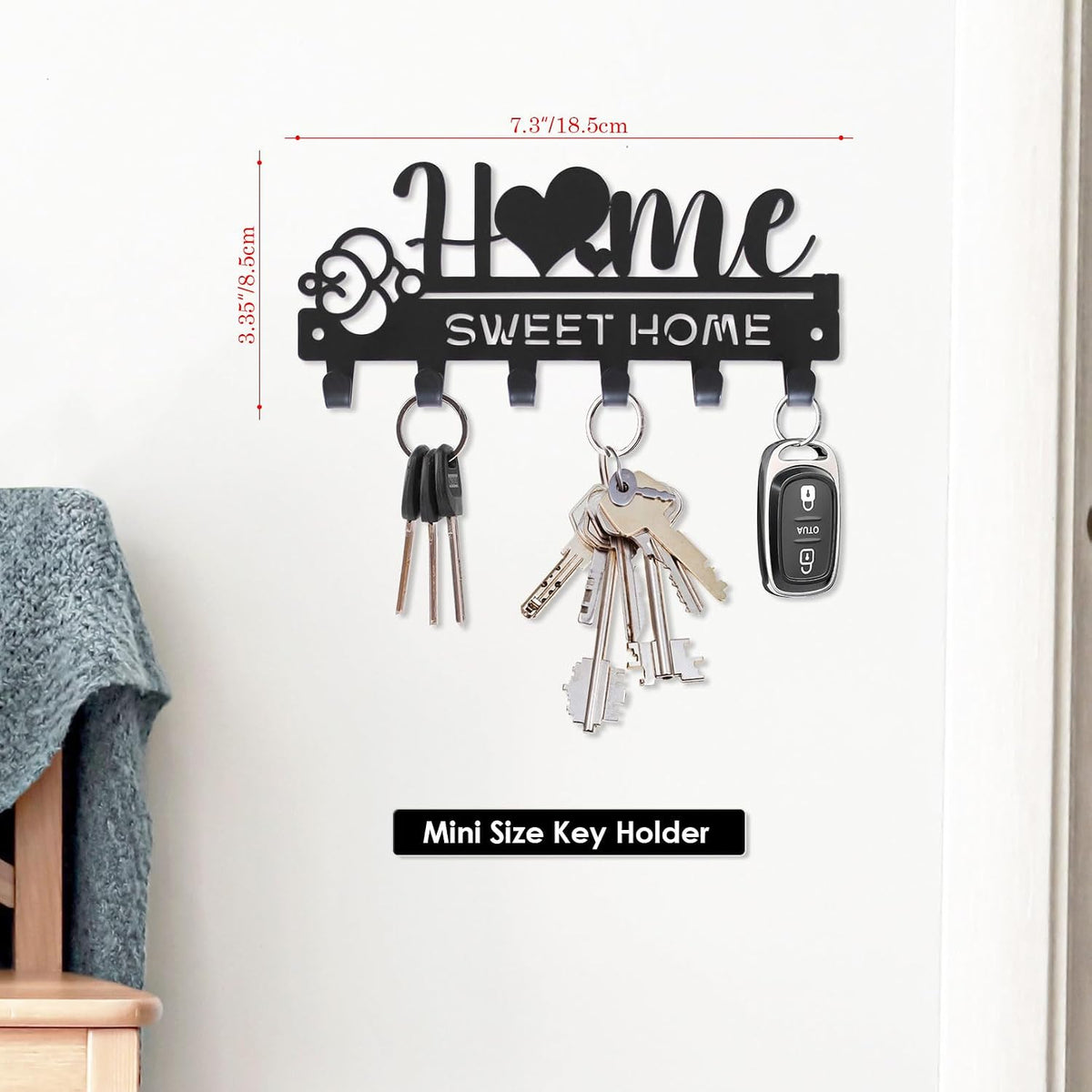 “Home Sweet Home”Key Holder wall Mount(Mini Size:7.3x3.35inches)
