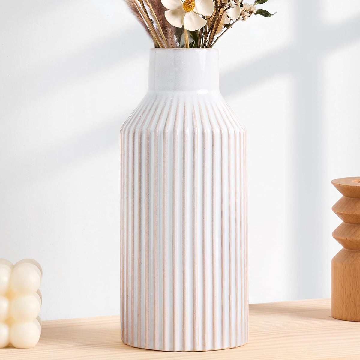 STHIE 8 Inches Ceramic Flower Vase, White Vases for Centerpieces