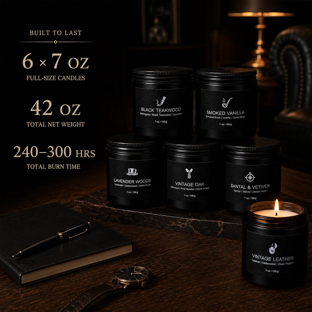 Scented Candles for Men, 6 Masculine Scents Set, 42oz Total