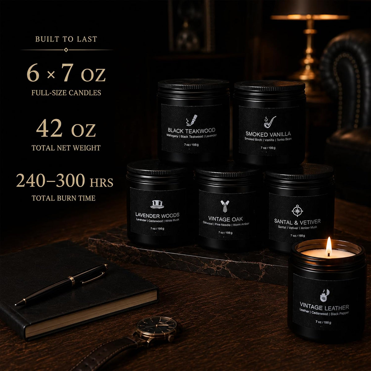 Scented Candles for Men, 6 Masculine Scents Set, 42oz Total