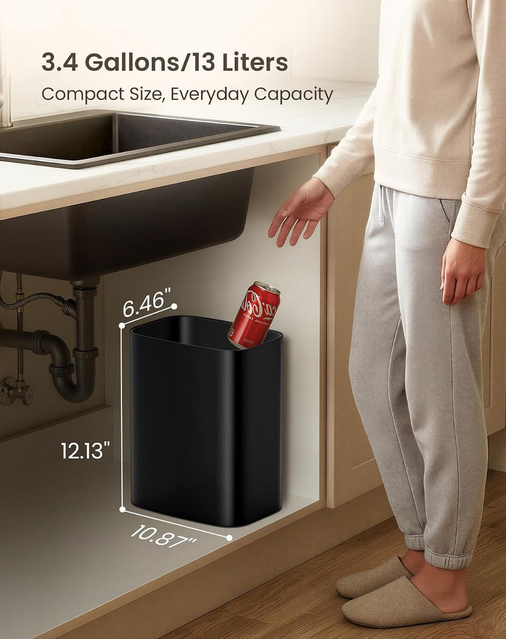Cesun 3.4 Gallons Bathroom Trash Can, Small Under Sink Wastebasket, Black