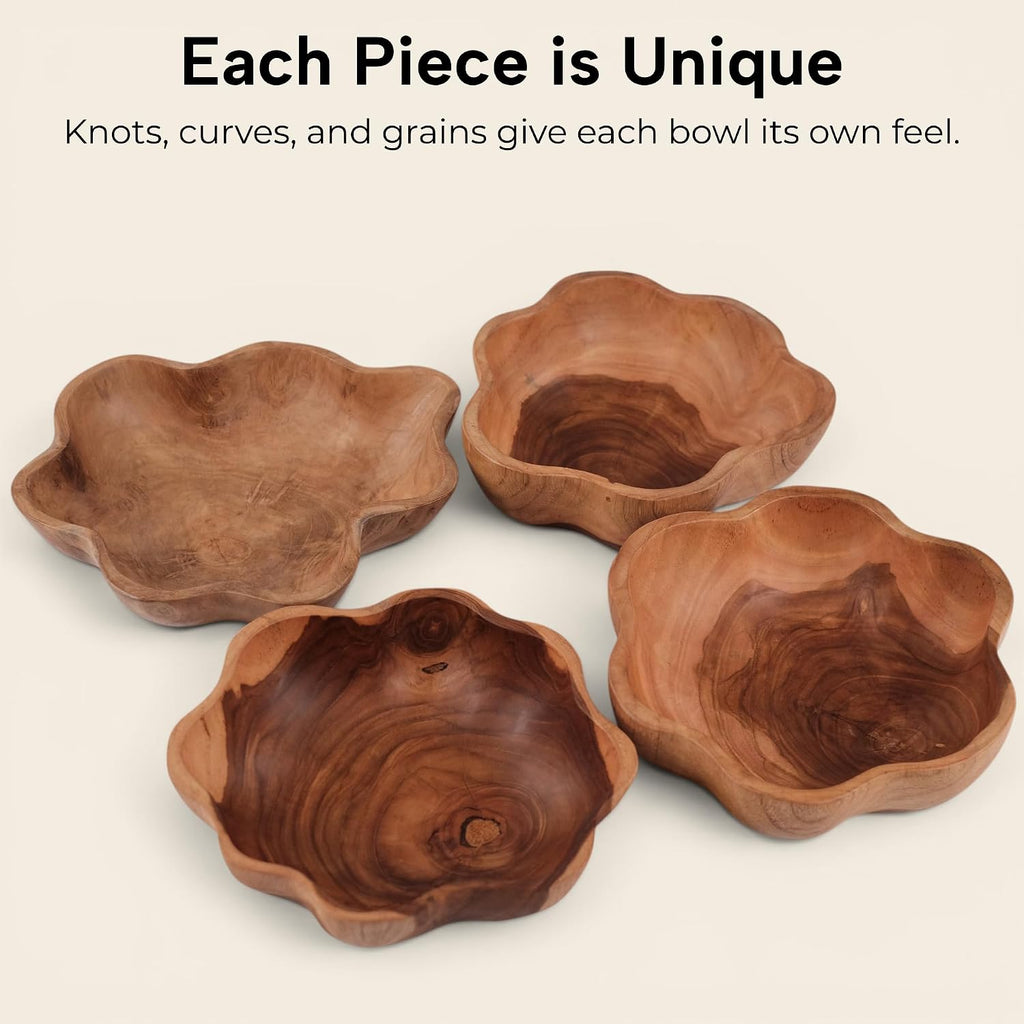 Decorative Wooden Bowl, Large Fruit Bowl for Kitchen Counter, Teak Wood