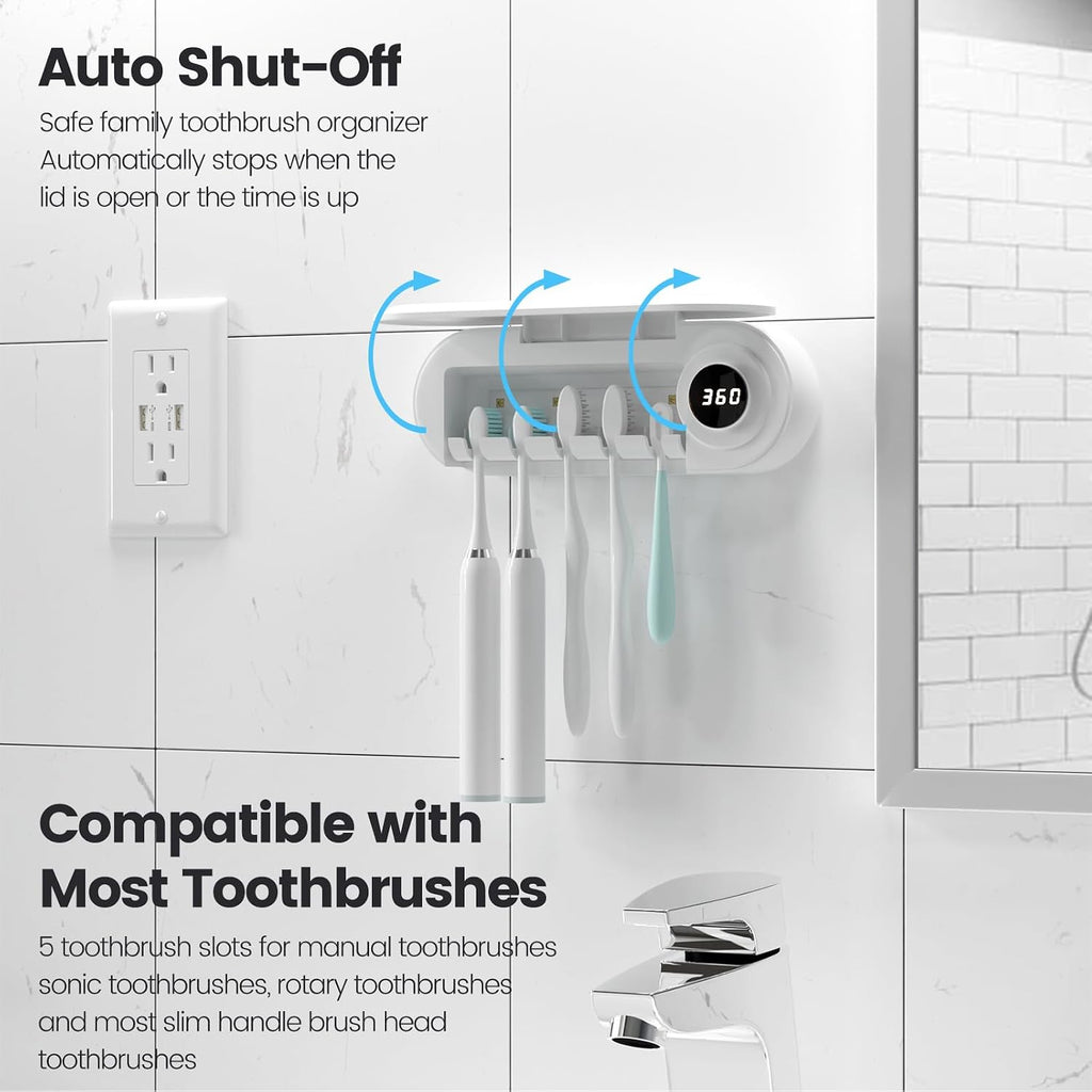 MIMORE Toothbrush Holder Wall Mounted, 5 Slots, 6-Minute Timer