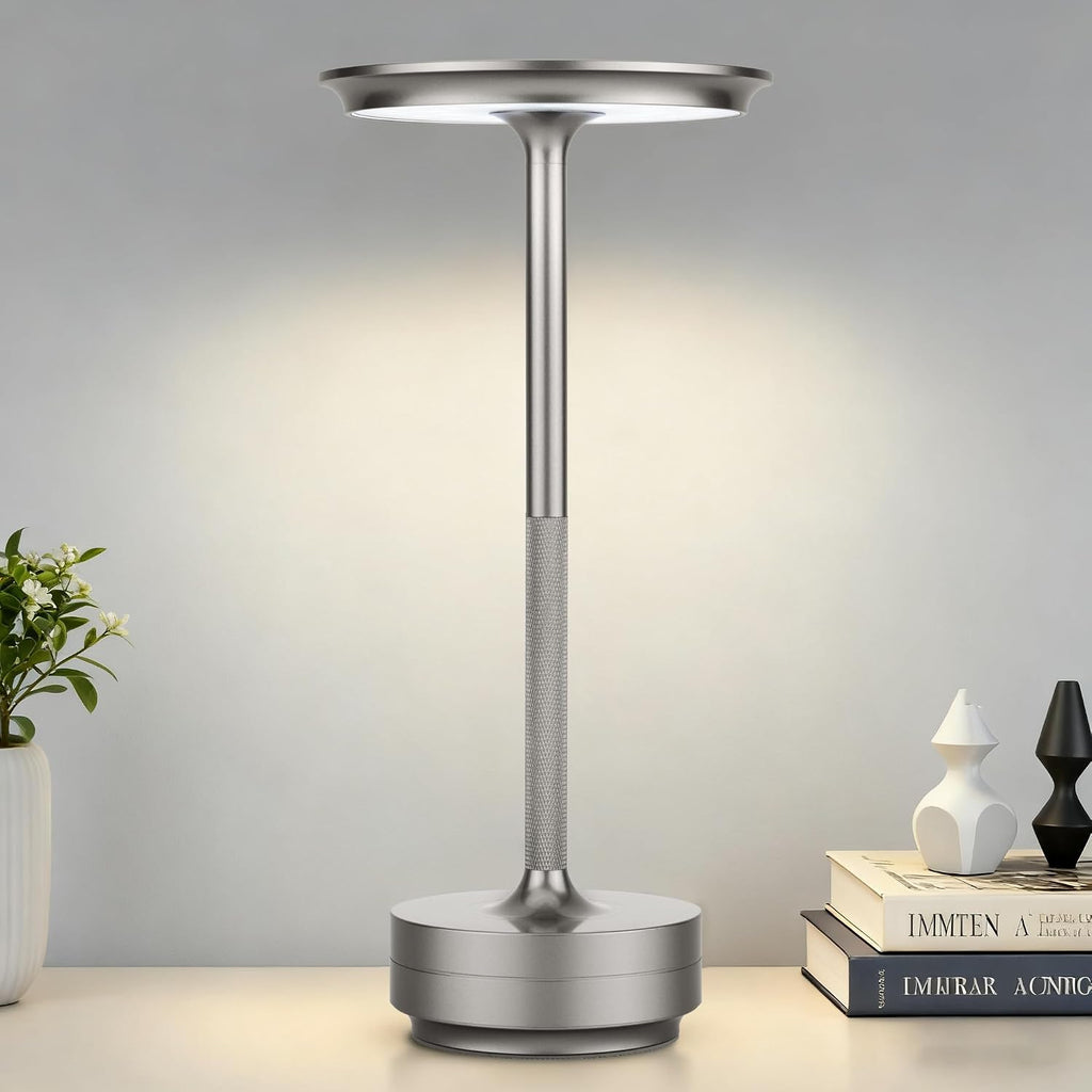 UdoUto Cordless Table Lamp Rechargeable, Silver