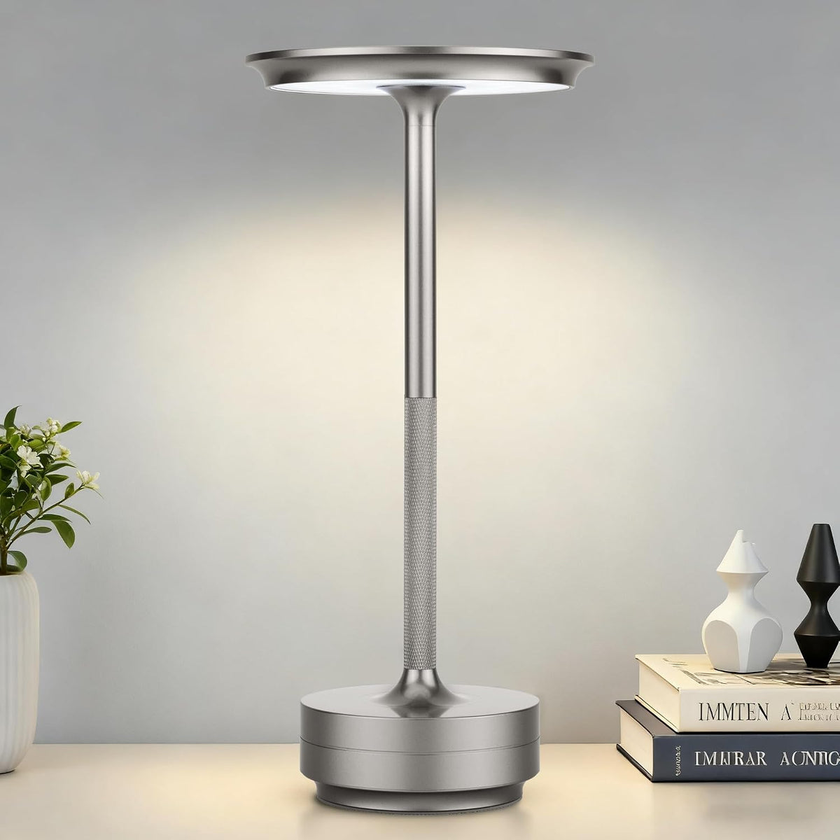 UdoUto Cordless Table Lamp Rechargeable, Silver
