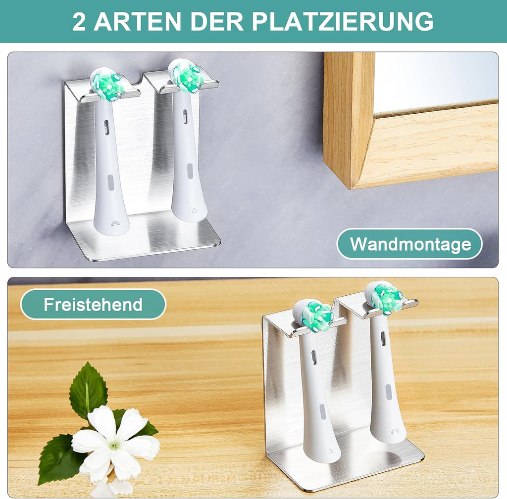 Electric Toothbrush Head Holder, Tooth Brushing Holder, Wall Mounted Toothbrush Holders Shower Bathroom, Self Adhesive or Desktop Tooth Brush Holder Organiser (Silver, Small)