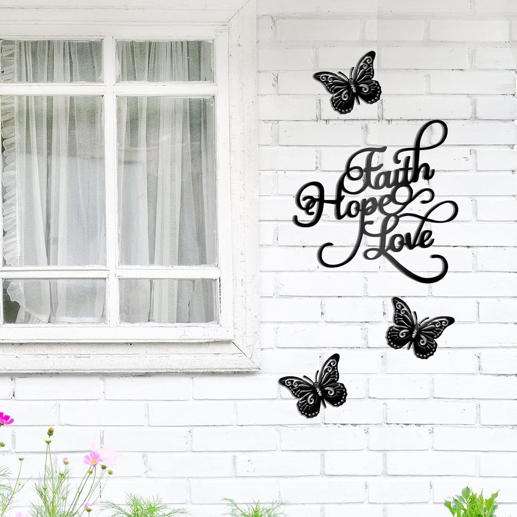 Moxweyeni 4 Pcs Faith Hope Love Metal Wall Decor with Butterfly Wall Signs