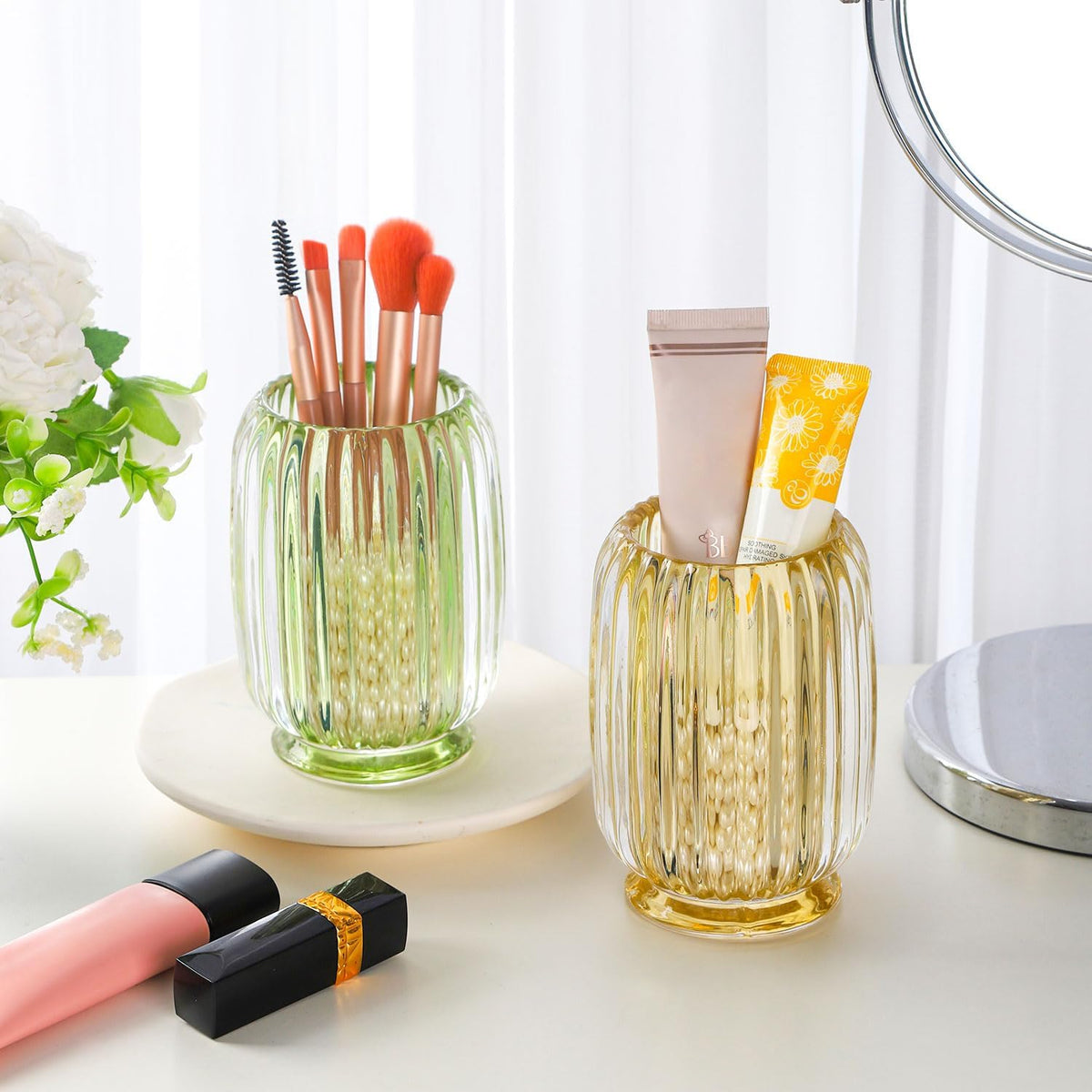 VanEnjoy Clear Green Toothbrush Cup Glass Toothbrush Holder for Bathroom, Unique Toothbrush Holder