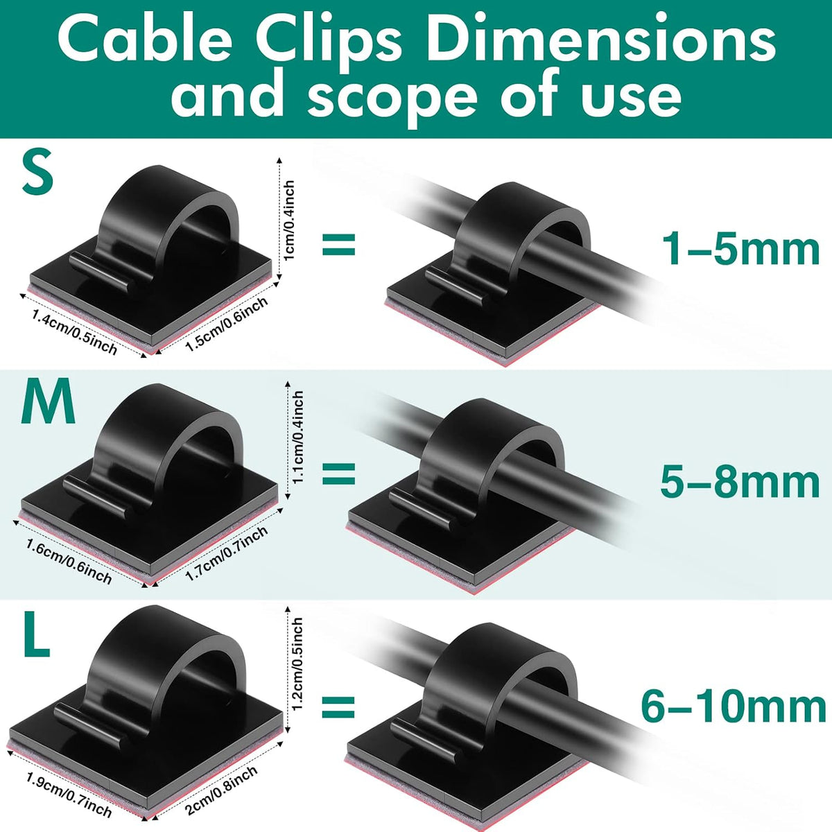 Namalu 60 Pcs Mini Cable Clips Christmas Light Clips Hooks,Medium,Black