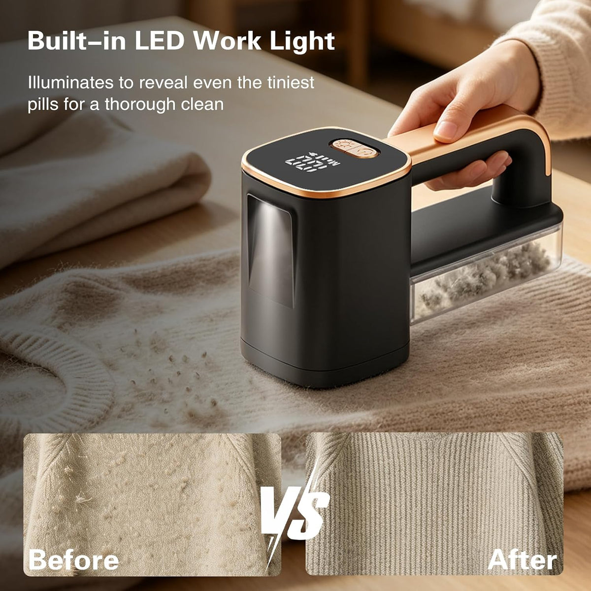 Rechargeable Fabric Shaver for Clothing Furniture Lint Remover with Light