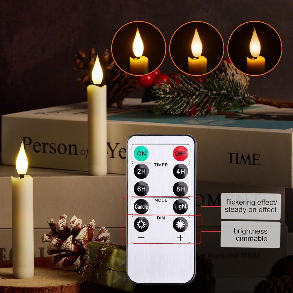 IMAGE Clip On Candles for Christmas Tree, 3.8 Inch Battery Operated Flameless Taper Candles with Remote Control Timer, Warm White LED Tree Candles with 3D Flickering Wick