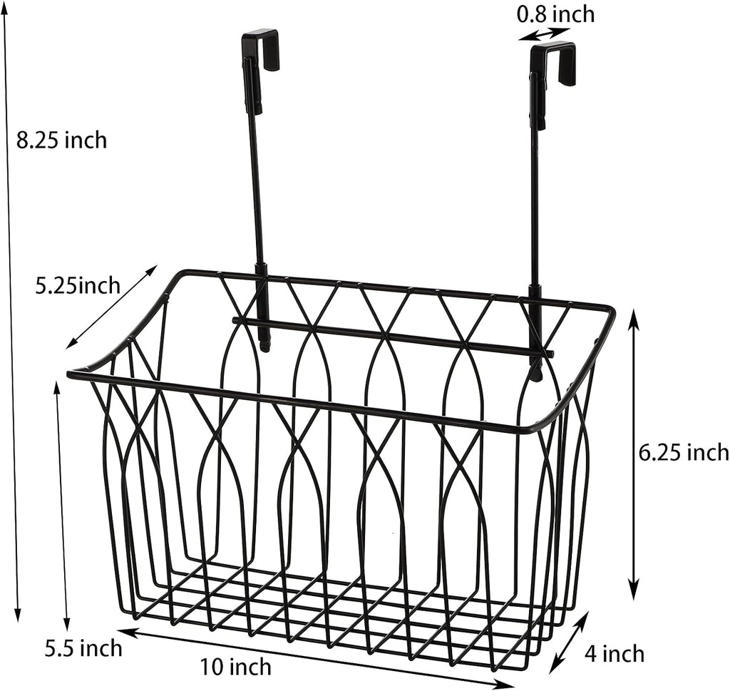 TOPZEA 2 Pack Grid Storage Baskets with Hooks, Metal Hanging Wire Basket Kitchen Over the Cabinet Door Organizer Caddy for Cutting Board, Kitchen Wrap, Foil, Cleaning Supplies, Bakeware, Towel