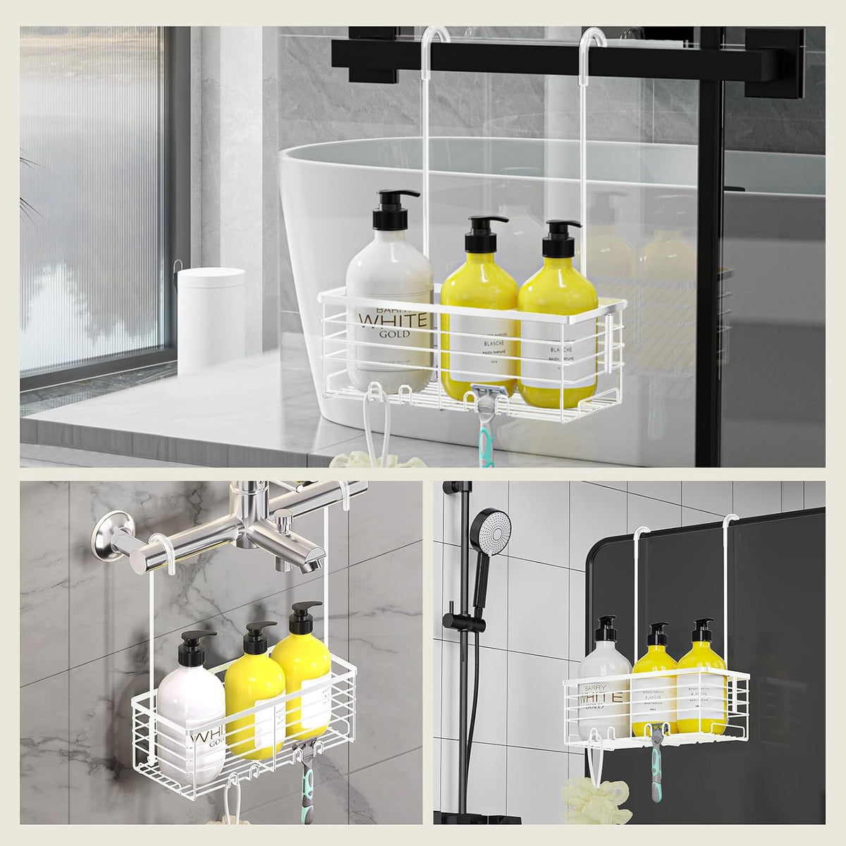 DELLAN Hanging Shower Caddy, Shower Rack Hanging for Bathroom, White