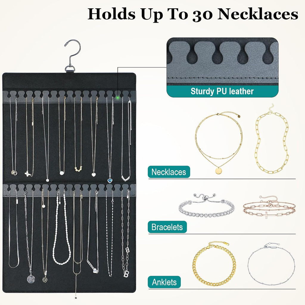 Earring and Necklace Organizer, Dual Sided Hanging Jewelry Organizer with Hanger for Closet,Over Door Large Capacity Holder 300 Earrings+30 Necklaces, Sturdy Felt Material,Gift Ready,1 Pack