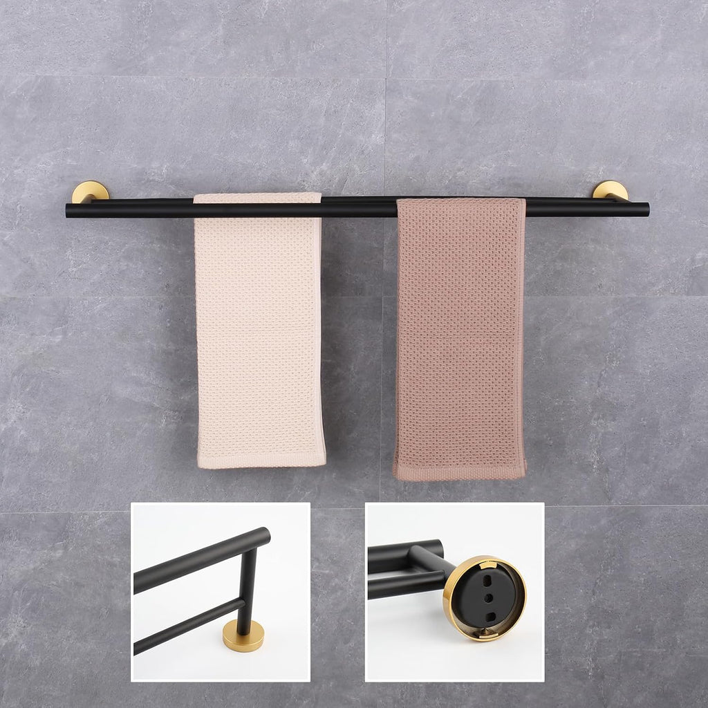 GERZWY Bath Double Towel Bar 30-Inch Stainless Steel Bathroom Towel Rail Wall Mounted Hand Towel Holder Black & Gold
