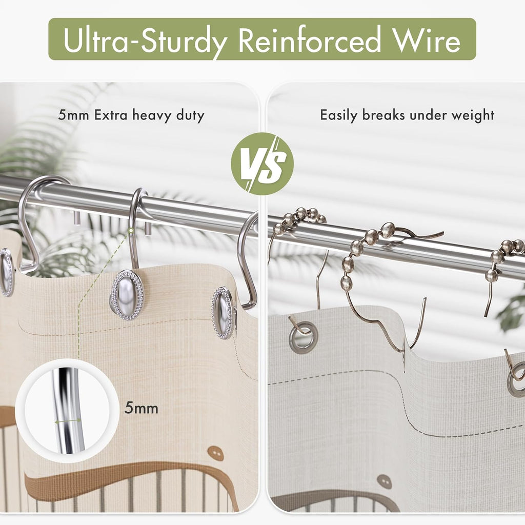 AmazerBath Chrome Shower Curtain Hooks, 12PCS Rust Proof Shower Curtain Rings, Decorative Modern Shower Curtain Hangers, Elliptical Heavy Duty Design Convenient for Bathroom Kitchen Wardrobe