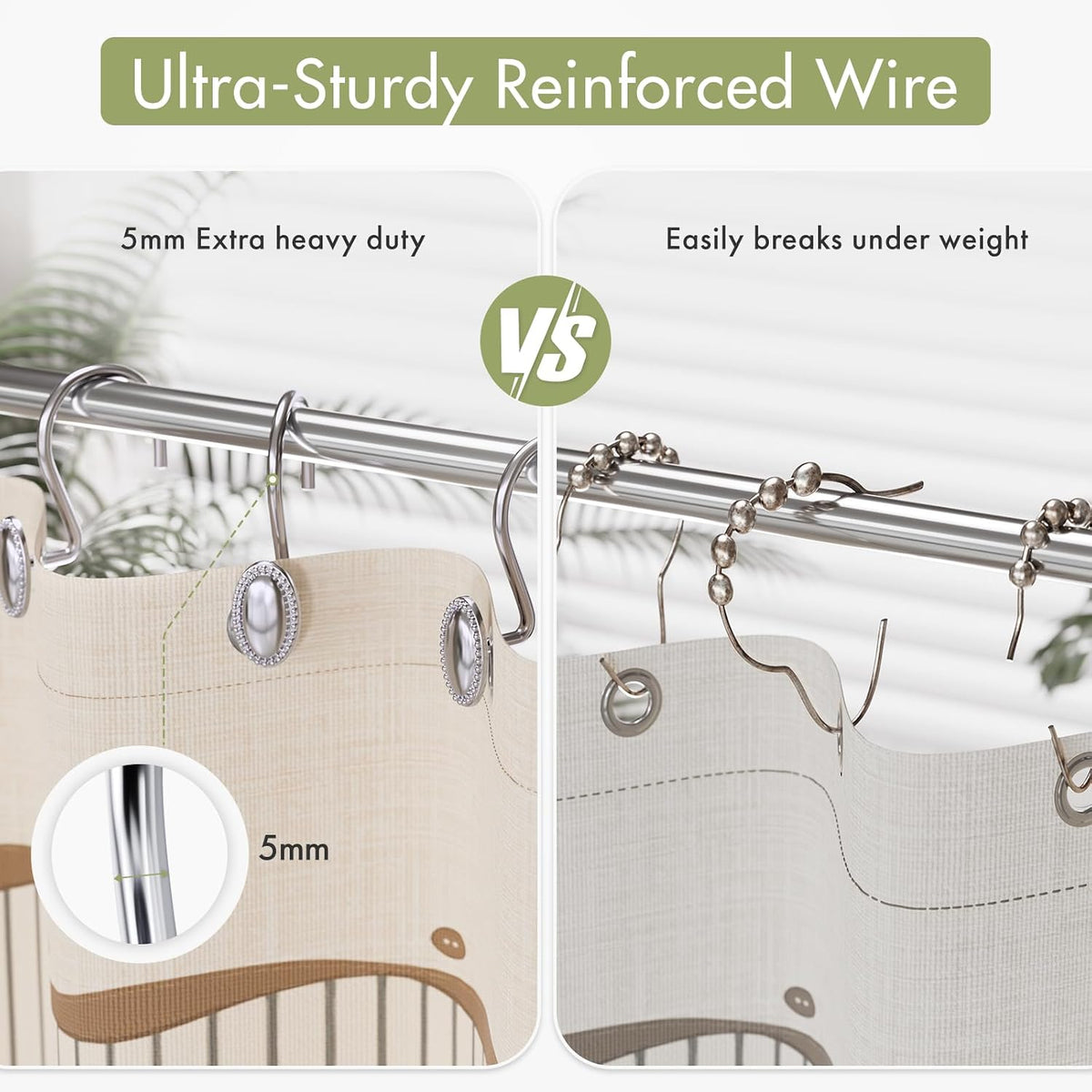 AmazerBath Chrome Shower Curtain Hooks, 12PCS Rust Proof Shower Curtain Rings, Decorative Modern Shower Curtain Hangers, Elliptical Heavy Duty Design Convenient for Bathroom Kitchen Wardrobe