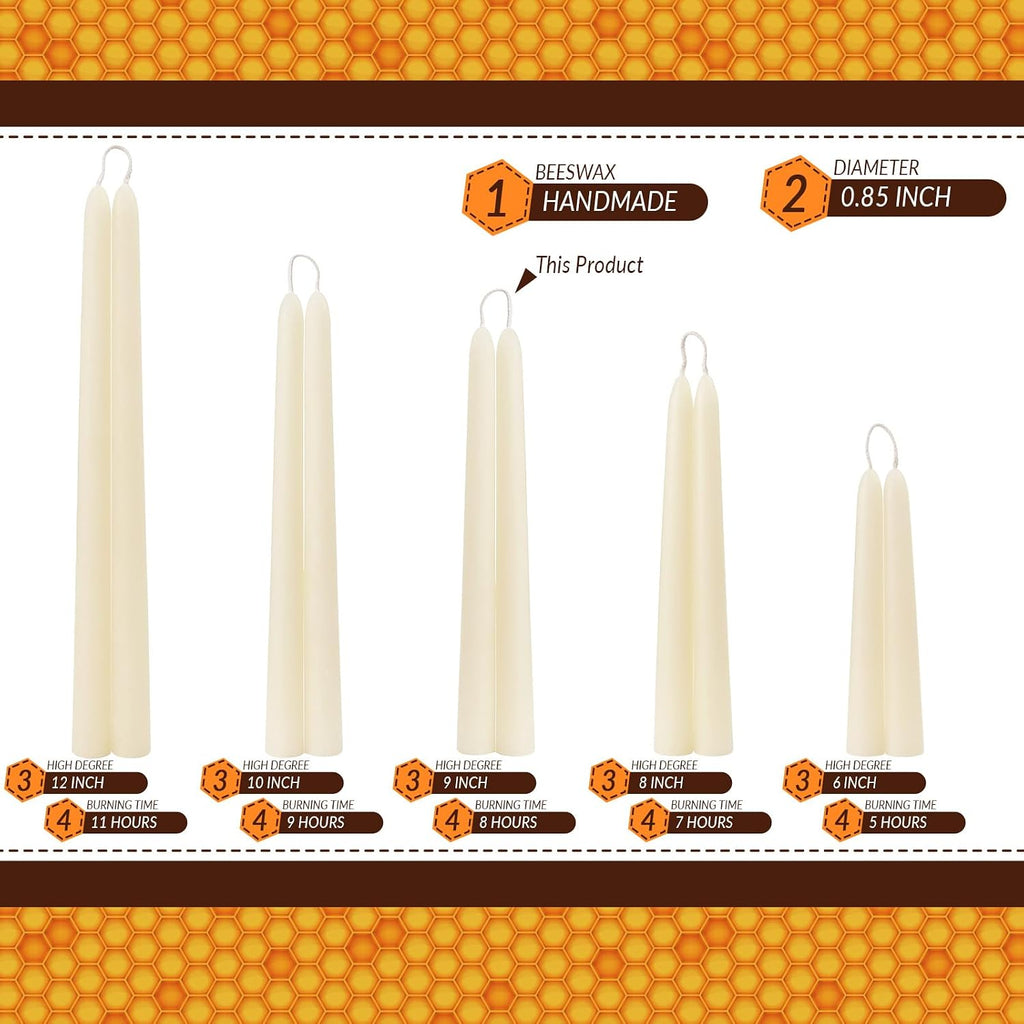DEYBBY Beeswax Taper Candles, Clean Burning, Cream White, 9 in, 6 Pack