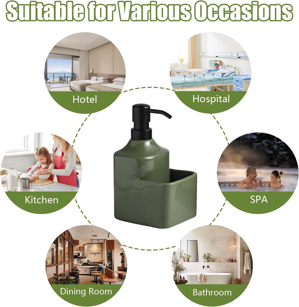 Gets Soap Dispenser Green Ceramic Pump Bottle with Storage Holder