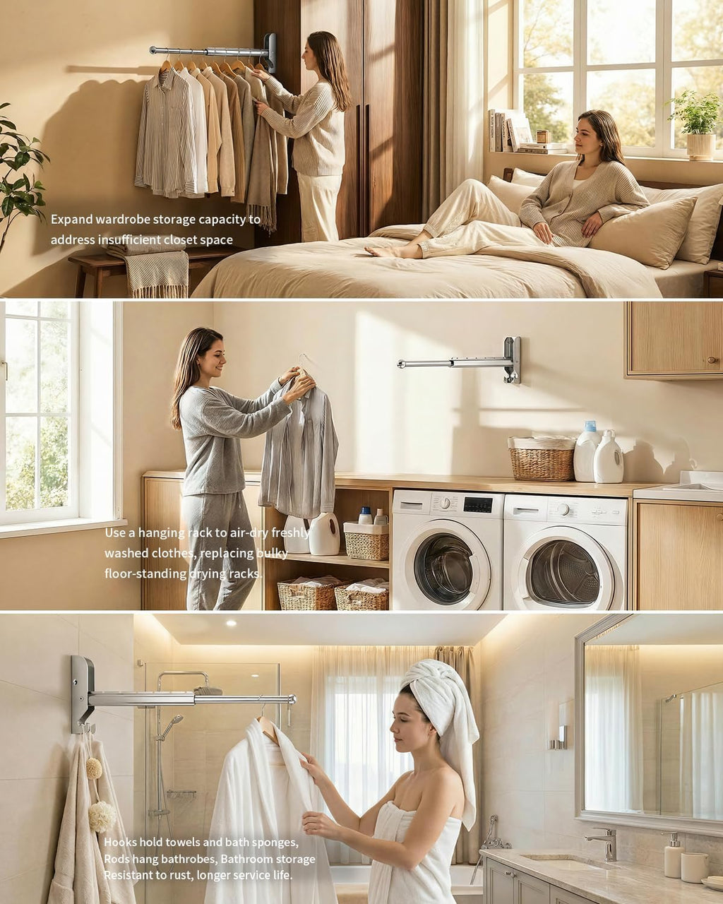 BaiNong Pull Out Wall Mounted Clothes Drying Rack Silver 13" Foldable 2Pack
