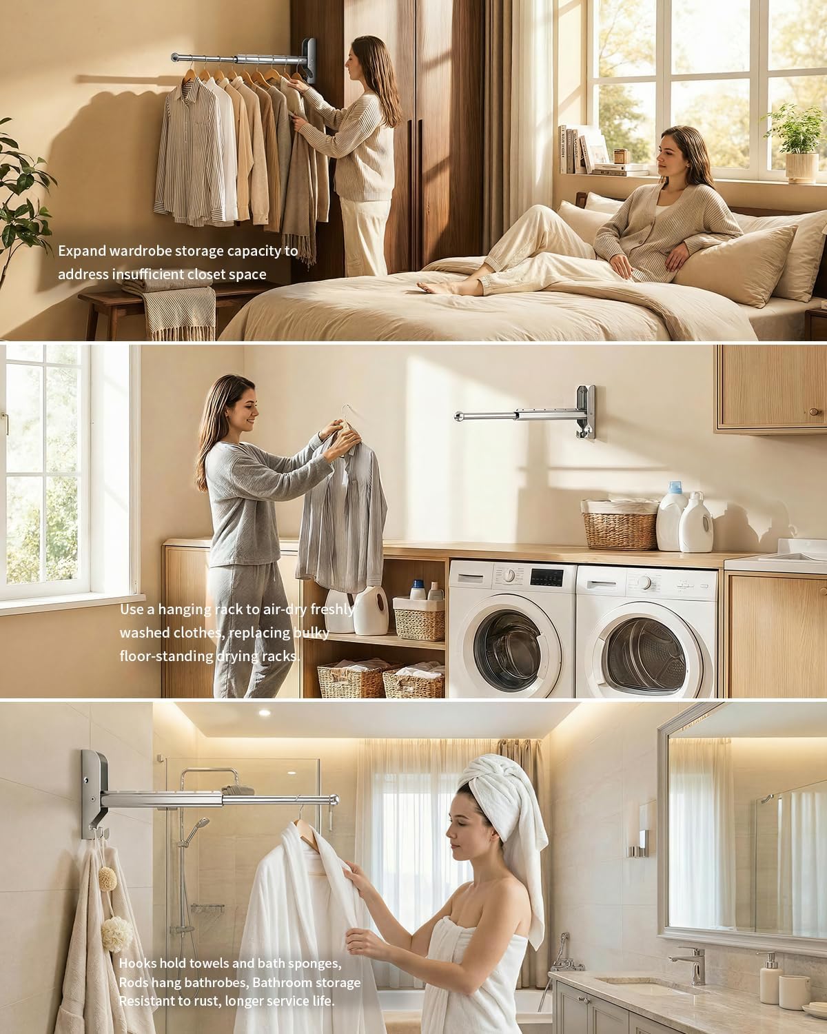 BaiNong Pull Out Wall Mounted Clothes Drying Rack Silver 13" Foldable 2Pack
