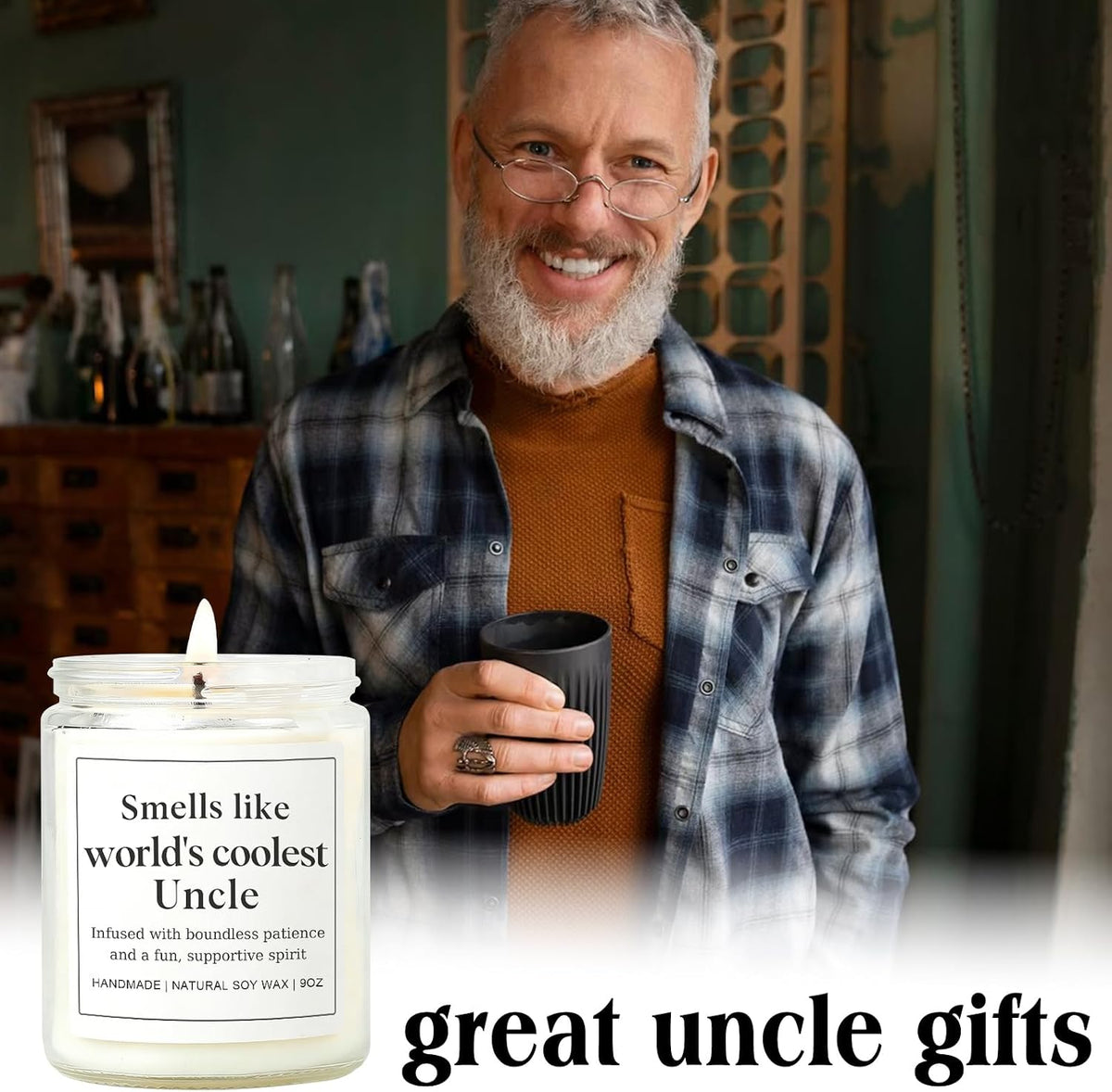Uncle Gifts for Men, Happy Birthday Fathers Day Gift for Uncle from Niece Nephew, Funny Sentimental Present Ideas for Him - Lavender Scented Candle