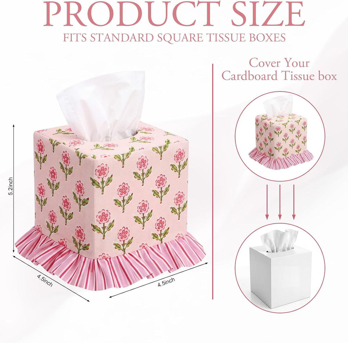 Pink Blockprint Floral Ruffle Tissue Box Cover Block Printed