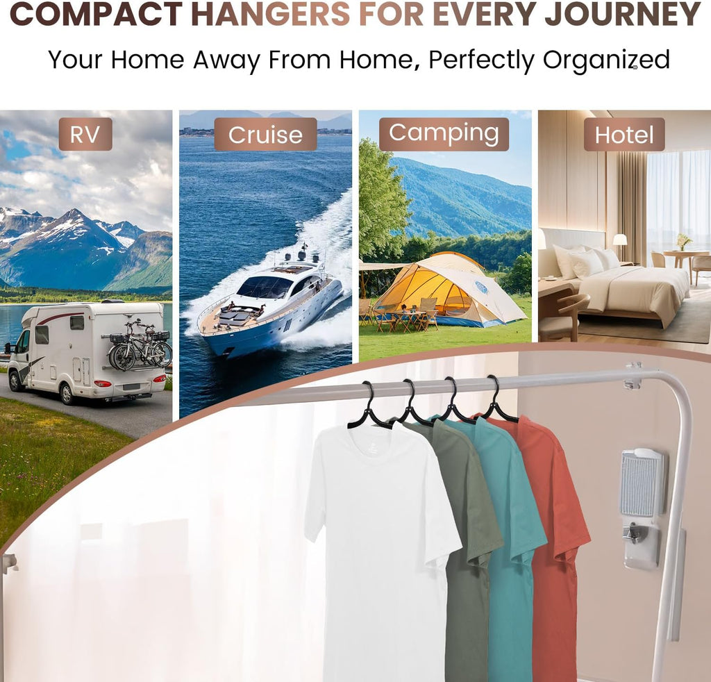 20 Pack Foldable Travel Hangers with 12 Clips - 2026 Cruise Essentials, Portable Collapsible Plastic Hangers-Travel Must Haves for Suitcase, Hotel, RV, Road Trip, Flying, Camping | Black