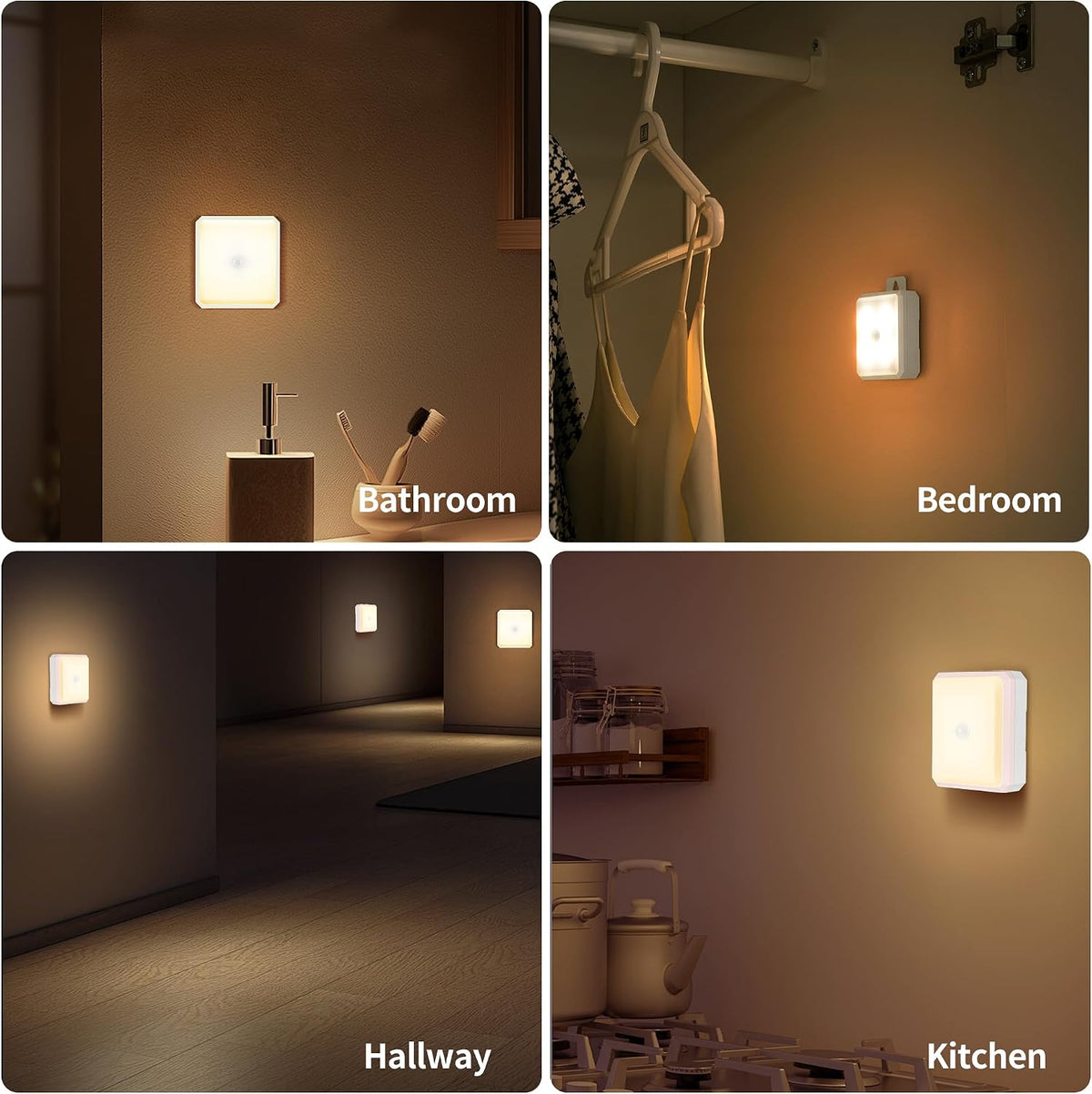 Motion Sensor Night Light Indoor - Cordless Battery Powered Under Cabinet Lighting, Stick-on Magnet LED Closet Lights, Safe Light for Stairs, Nightlight 3-Pack (Batteries not Include)