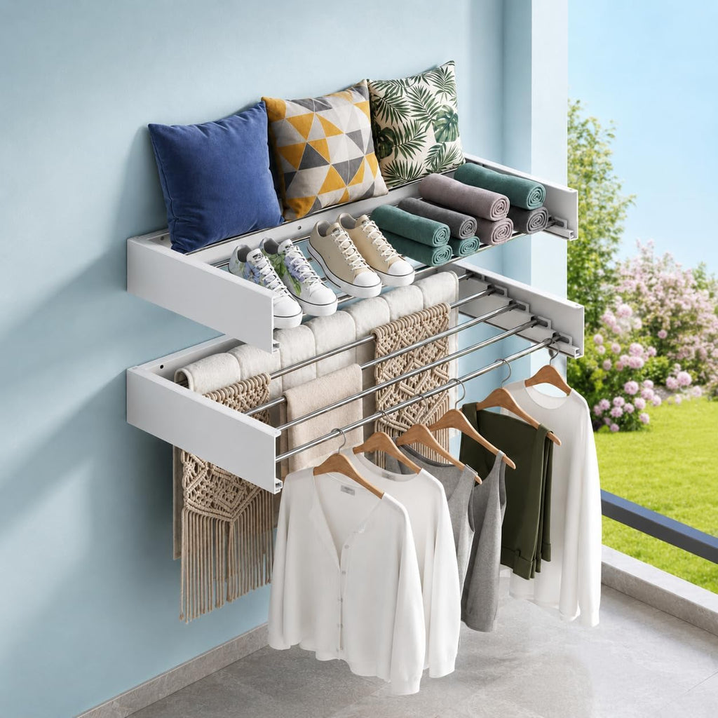 Wall Mounted Clothes Drying Rack for Laundry Room, Foldable 31.5" 60 lb