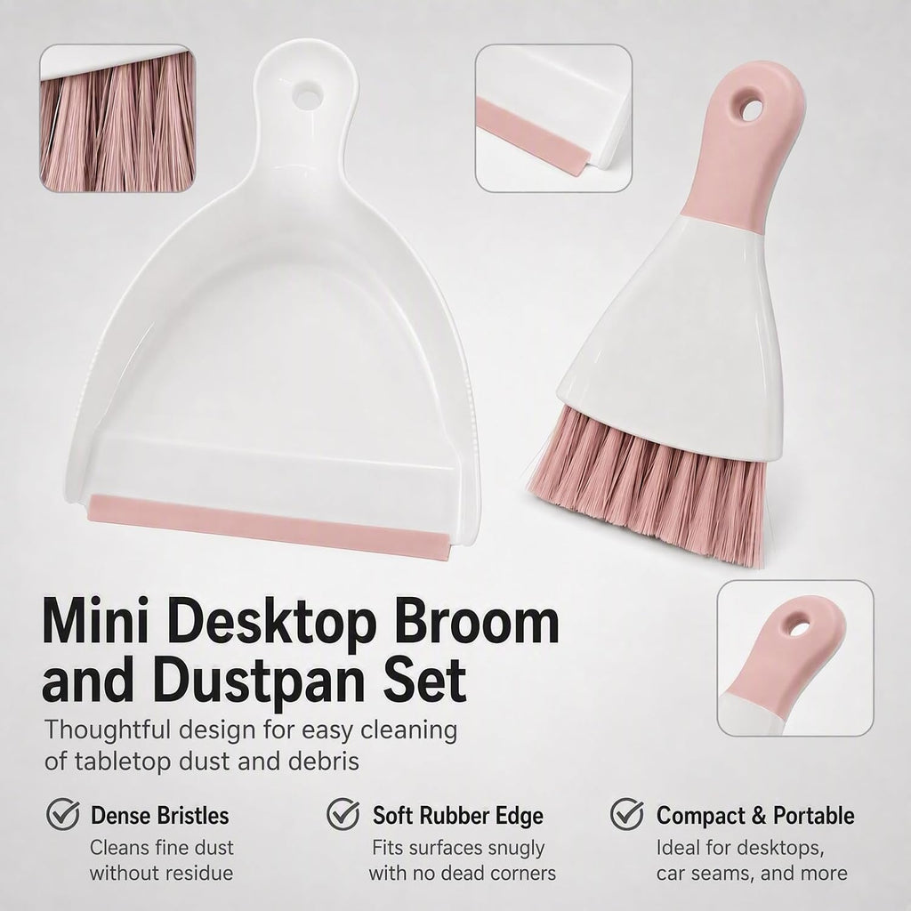 GeeRic Mini Dustpan and Brush Set, Dust Pan Broom Pink