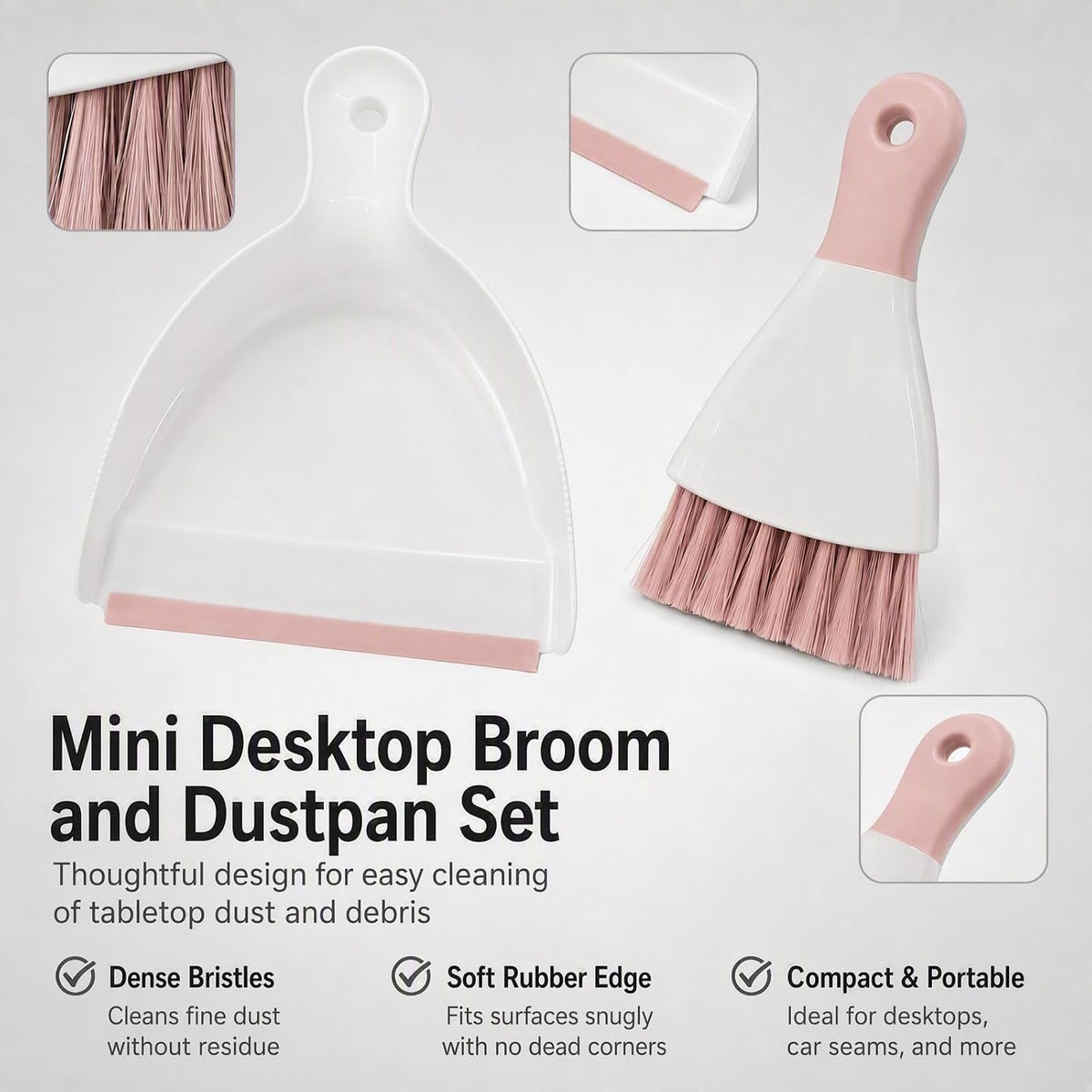 GeeRic Mini Dustpan and Brush Set, Dust Pan Broom Pink