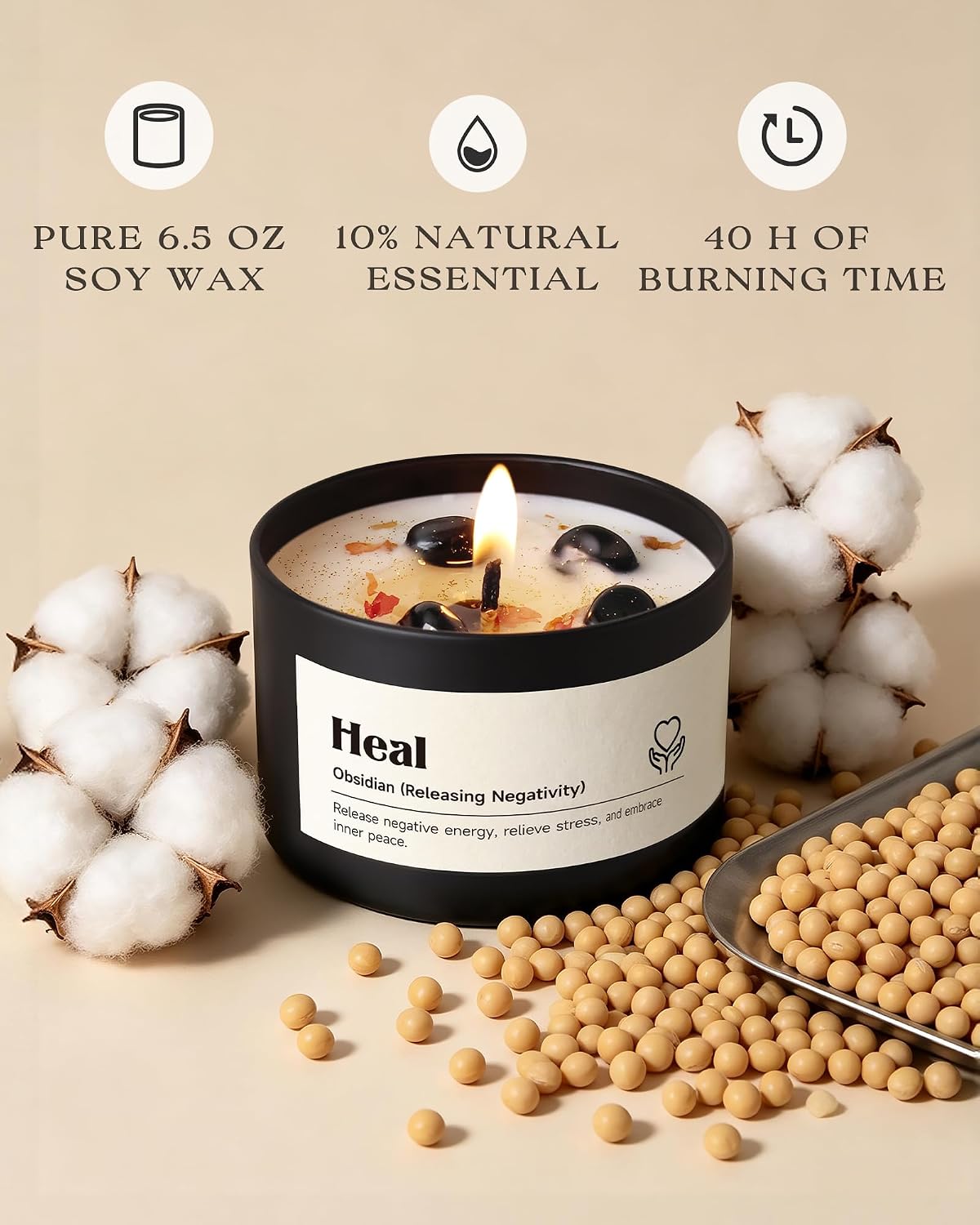 AOOVOO Obsidian Crystal Candle - 6.5oz Heal Candle for Releasing Negativity