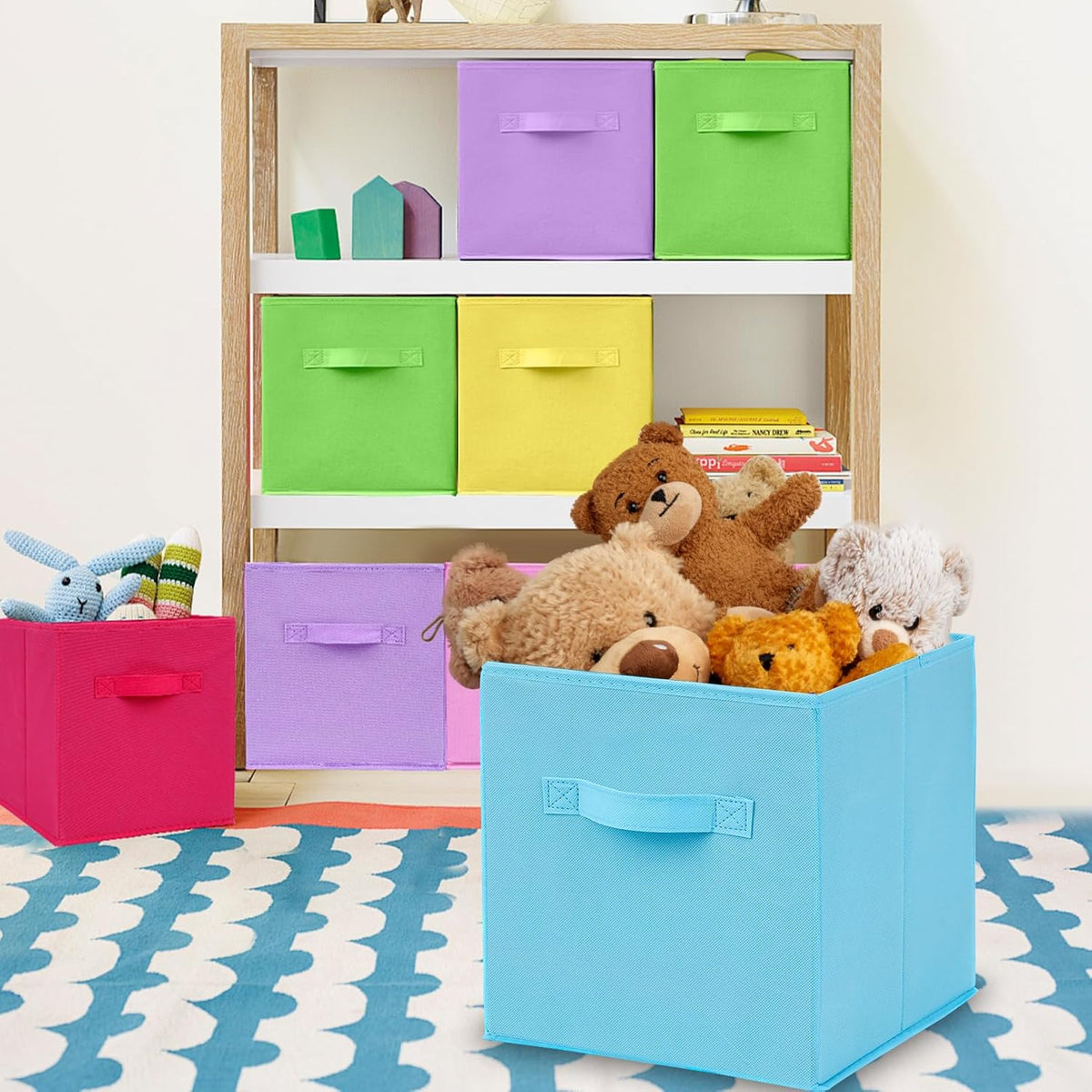 6Pack Fabric Storage Bins, Cloth Organizer Baskets, 10.6In, 6Color