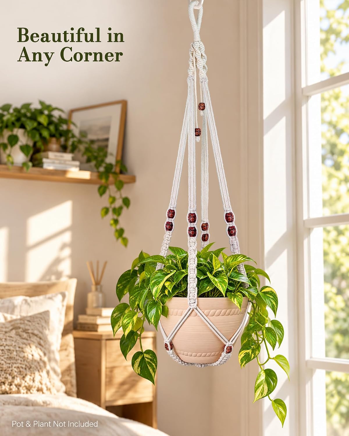 Macrame Plant Hanger Indoor 35 Inch Hanging Basket Ivory 1Pack