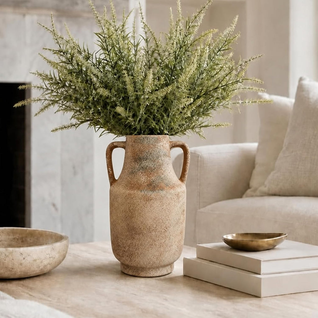 Deep Dream Ceramic Flower Vase with Handles, 11 Inch Large Ceramic Vase, Decorative Tall Terracotta Vase, Farmhouse Rustic Vase for Home Decor, Shelf, Living Room, Bedroom,Table (Terracotta)