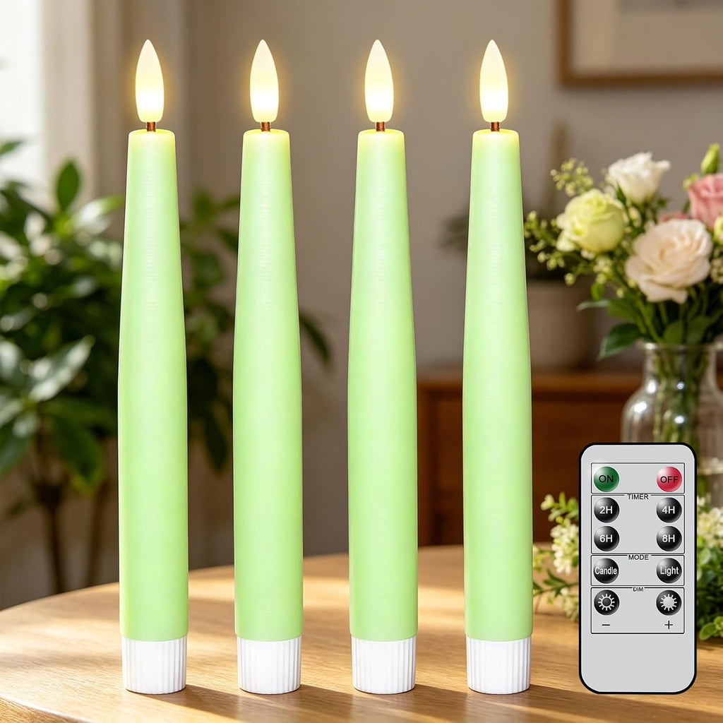 Flameless Taper LED Candles Battery Operated with Remote Timer, Green