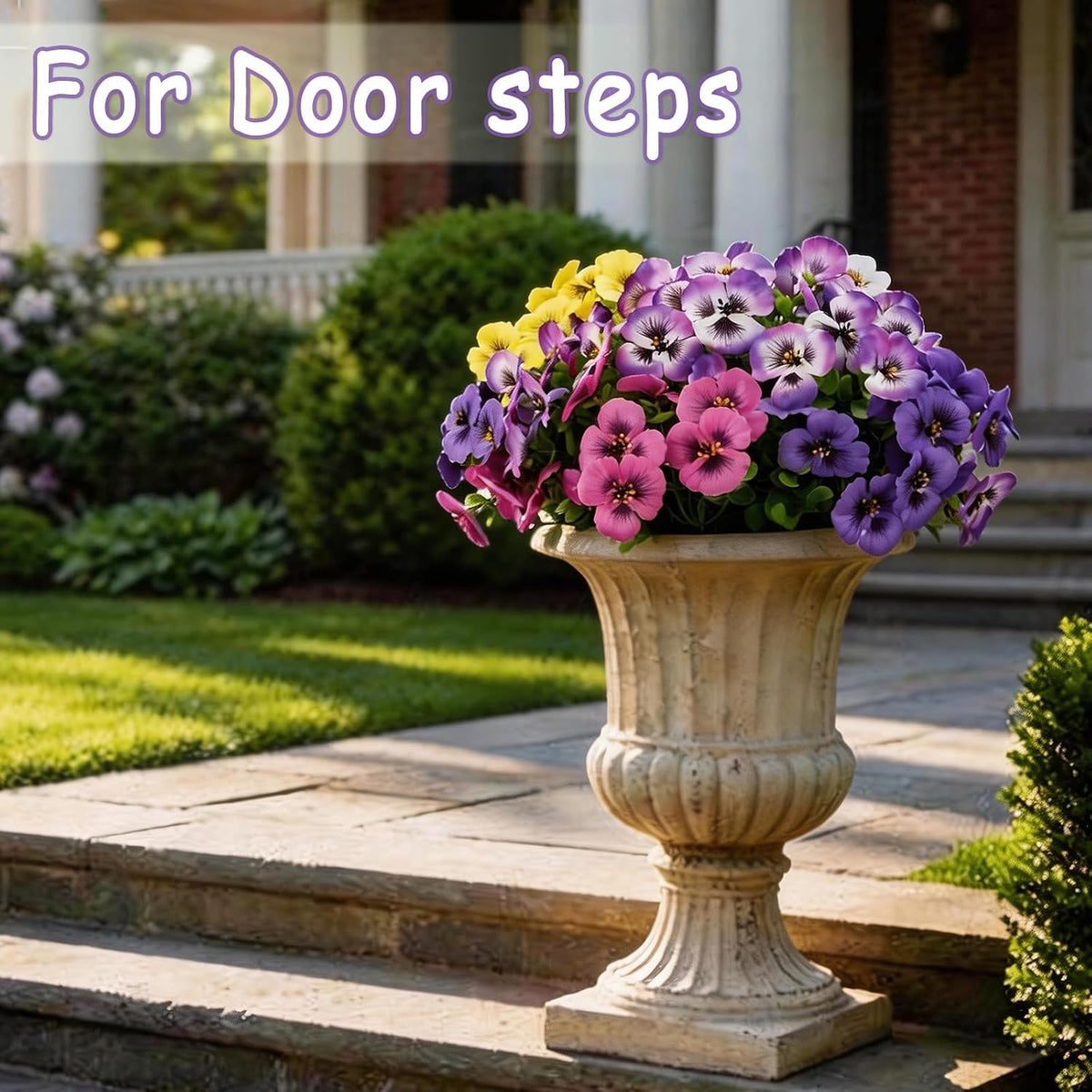 10 Pack Artificial Orchid Stems,5 Colors 2 Each Outdoor Fake Flowers UV Resistant, Spring Front Porch Decor,Wedding Outside Party Table Centerpieces Decoration(Purple1, Rose, White, Yellow,purple2)