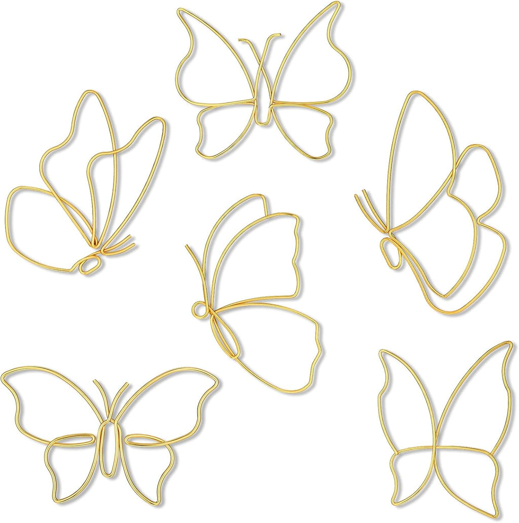 Hotop 6 Pieces Gold Metal Butterfly Wall Decor Wired Butterflies Wall Art