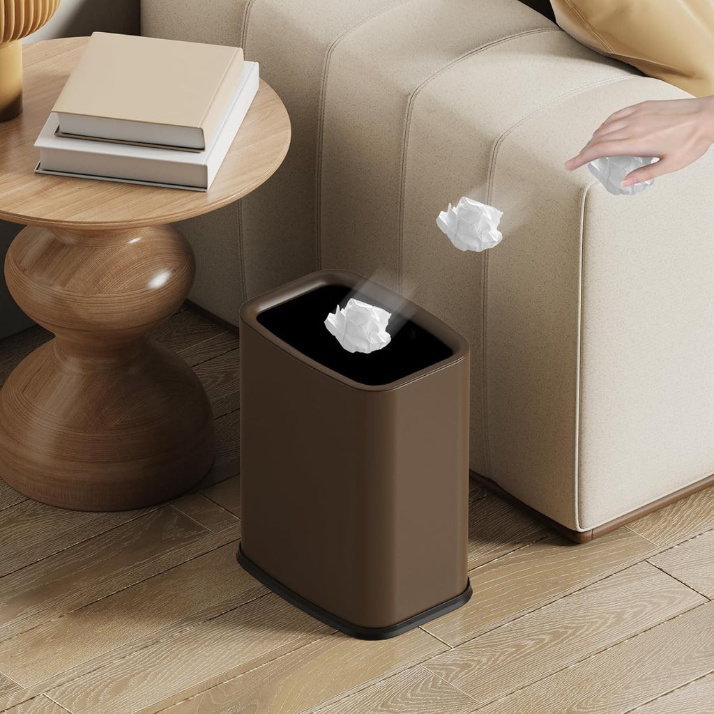 2.6 Gal Brown Bathroom Trash Can,Small Office Garbage Can
